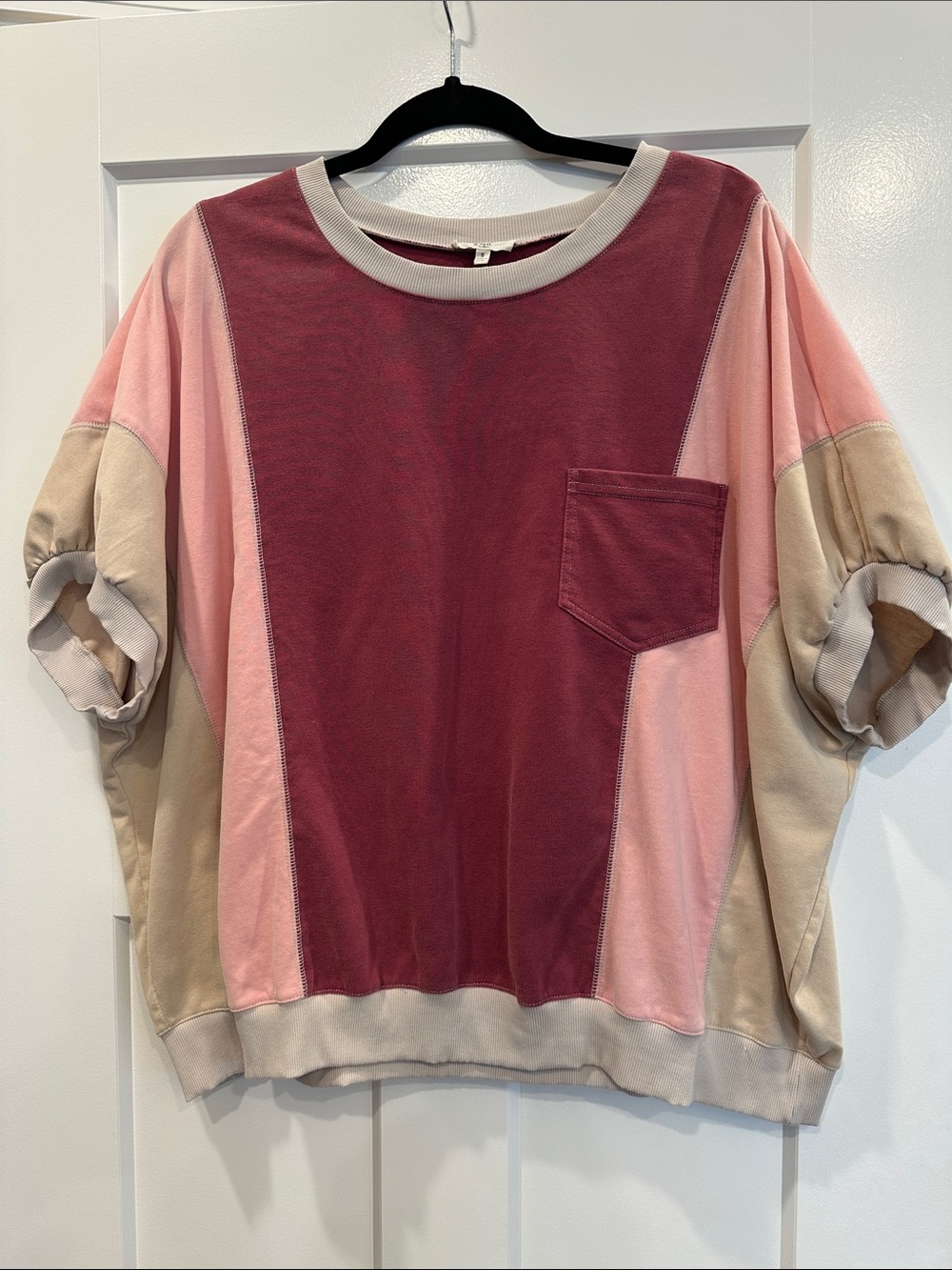 Boxy Colorblock Short Sleeve Top, Size S